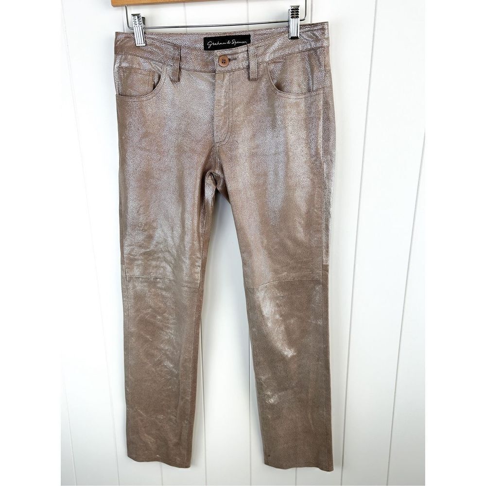 Graham and Spencer‎ Lambskin Leather Metallic Pants Champagne Size 2